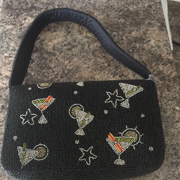 Beaded Black Cocktail Design Shoulder Bag - Picture 2 of 3